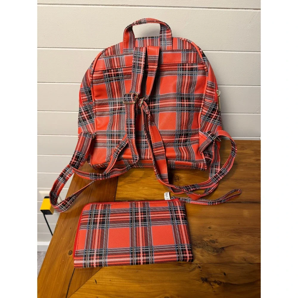 Simply Southern Plaid Backpack and New With Tag Wallet Set Red Black Gray Tartan